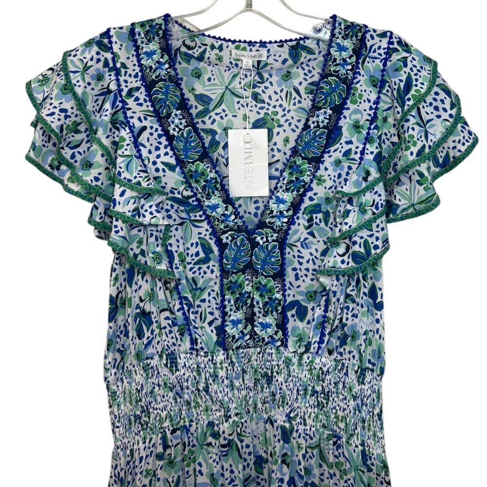 Poupette St Barth, NWT 'Camila' Mini Dress, Floral Ruffle, Blue Monaco, Medium - Picture 6 of 15